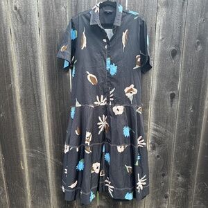 Lee Mathews Bloomsbury Lantern Shirtdress in Black Flora Dress Size 4